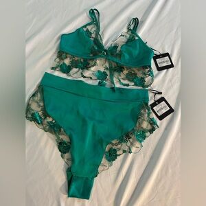 Honey Birdette Whitney Emerald Cami Bralette & Shorts - 2 Piece - NWT - Small